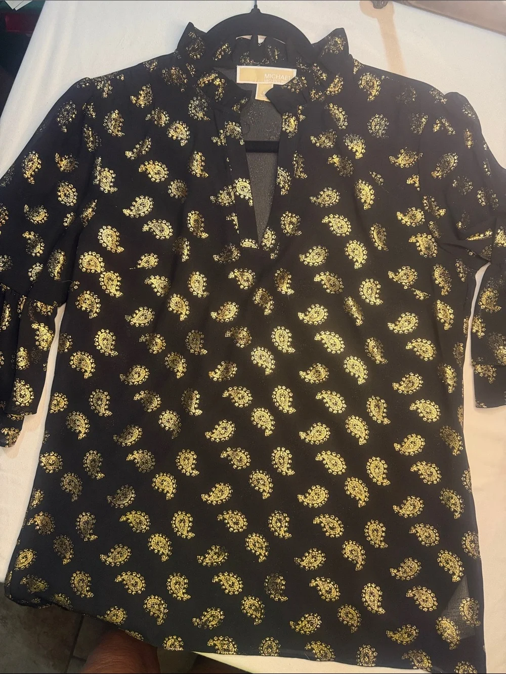 Michael Kors Black Blouse with Gold Paisley Foil